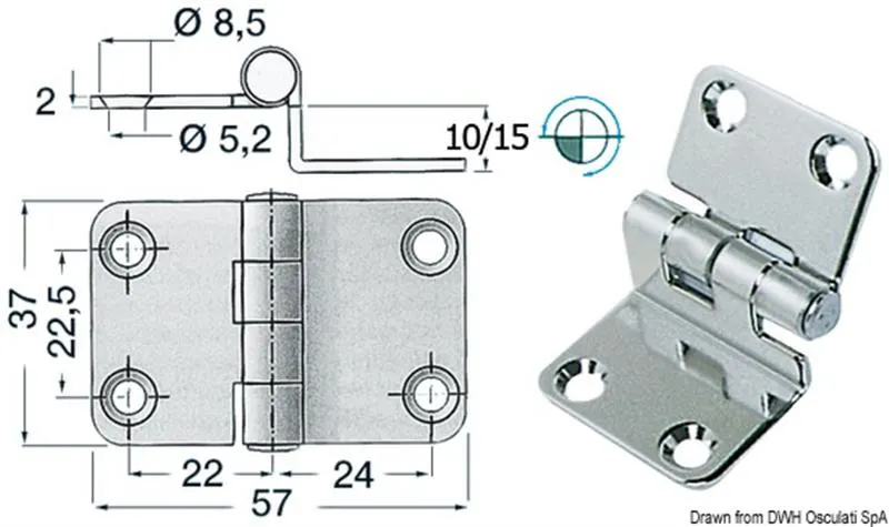 Cerniera inox 57x37x10 mm
