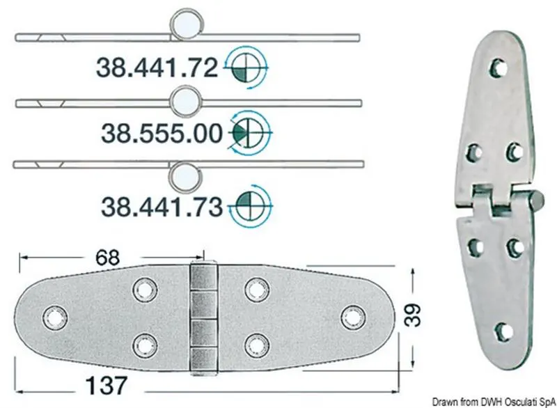 Cerniera inox sporgente 137x39 mm