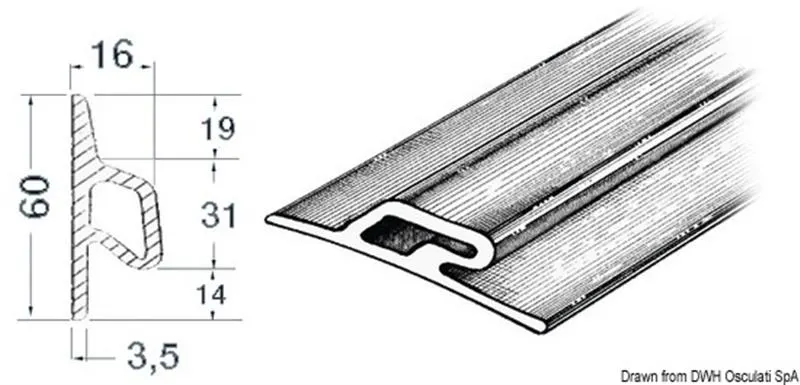 Profilo paracolpi 3,5x60x16 mm grigio