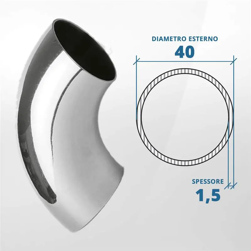 Curva in acciaio inox 90° a saldare diametro 40 spessore 1,5 mm (lucido)- AISI 304