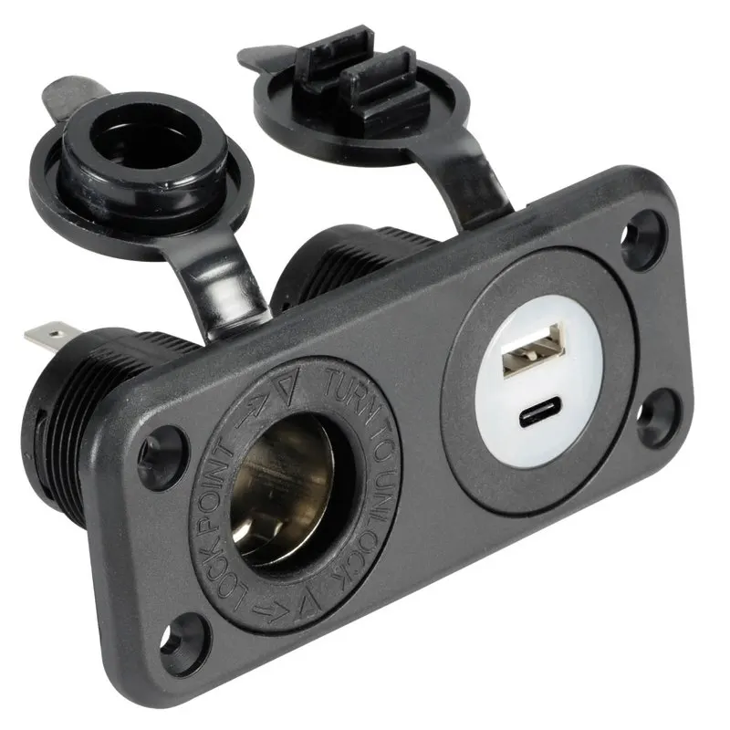 Presa accendisigari + USB-A + USB-C nera