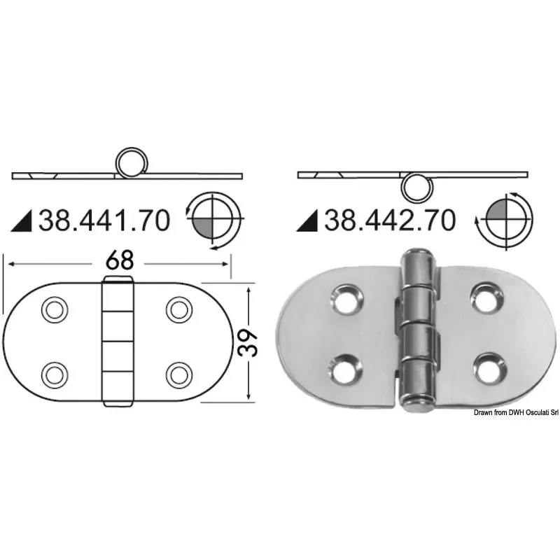 Cerniera inox 68x39 mm