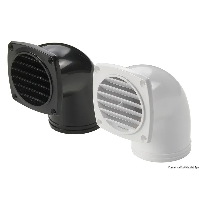 Presa d'aria ABS con collare 90° mm 92 x 92 bianca