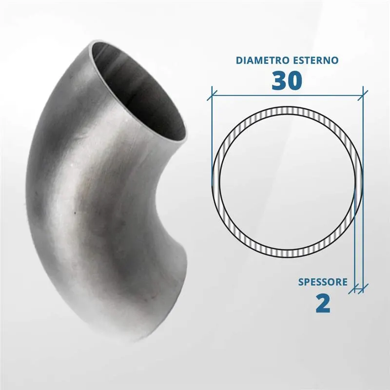 Curva in acciaio inox 90° a saldare diametro 30 spessore 2 mm (opaco)- AISI 304