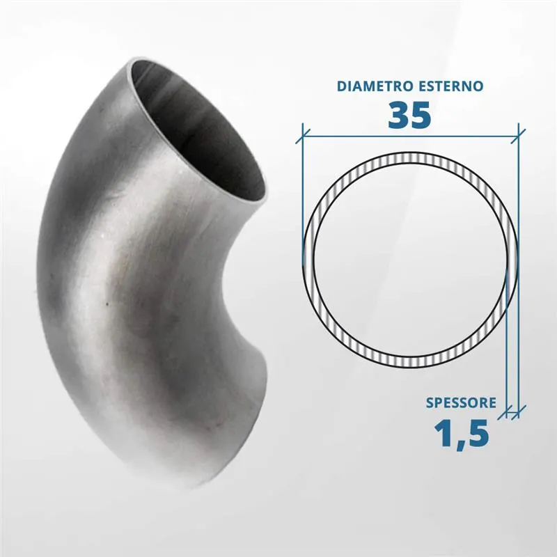 Curva in acciaio inox 90° a saldare diametro 35 spessore 1,5 mm (opaco)- AISI 304